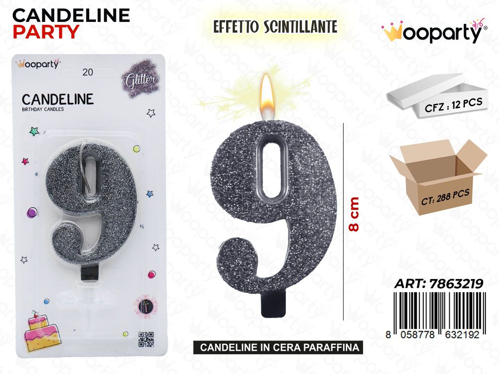 CANDELE NERO SCINTILLANTE 8CM N.9