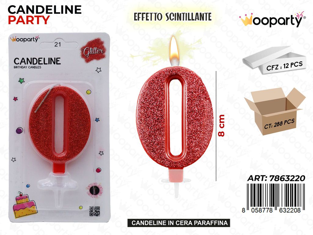 CANDELE ROSSO SCINTILLANTE 8CM N.0