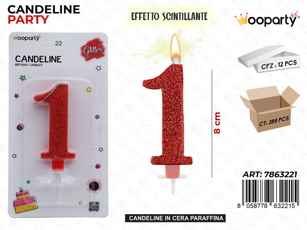 CANDELE ROSSO SCINTILLANTE 8CM N.1