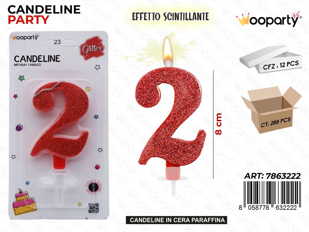 CANDELE ROSSO SCINTILLANTE 8CM N.2