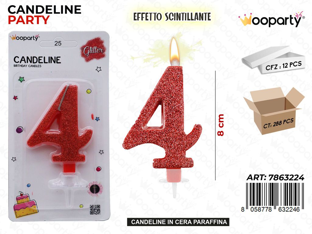 CANDELE ROSSO SCINTILLANTE 8CM N.4