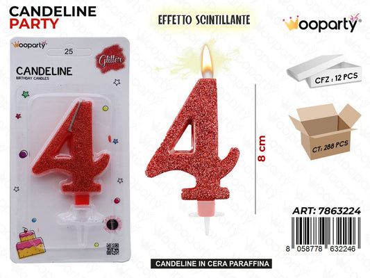 CANDELE ROSSO SCINTILLANTE 8CM N.4