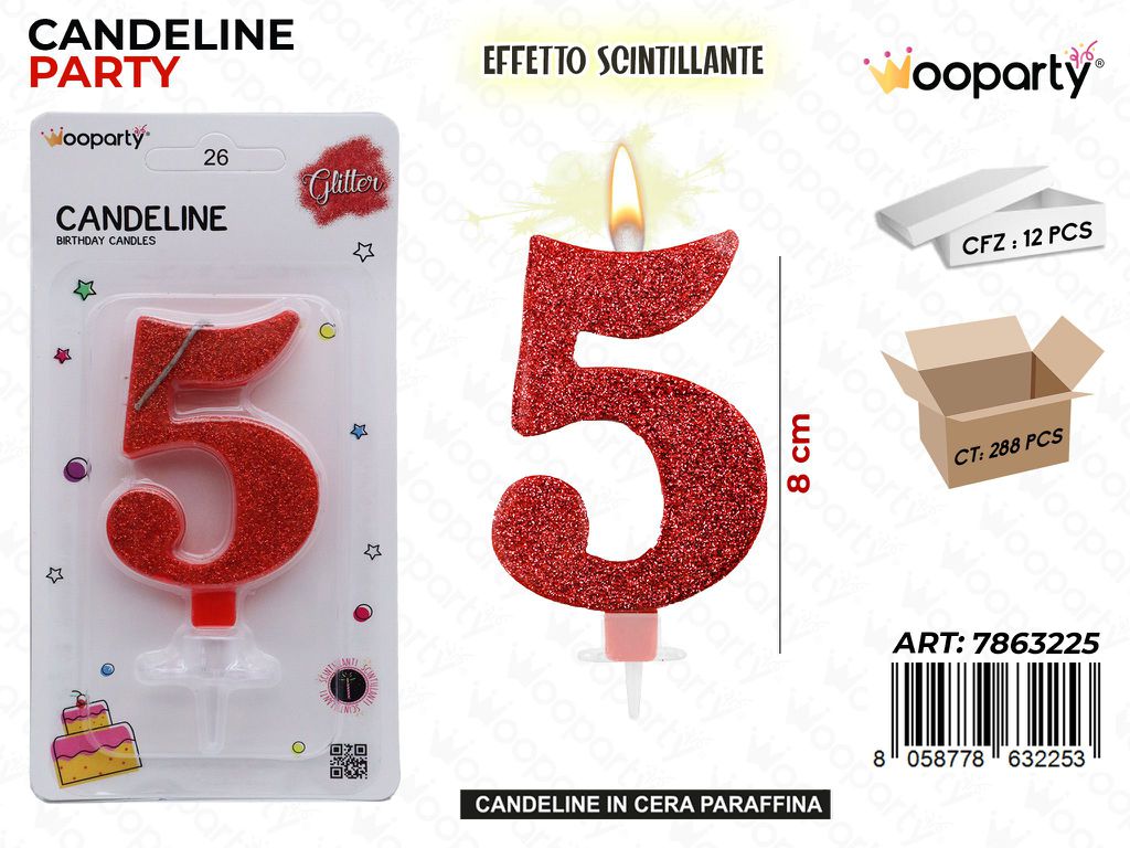 CANDELE ROSSO SCINTILLANTE 8CM N.5