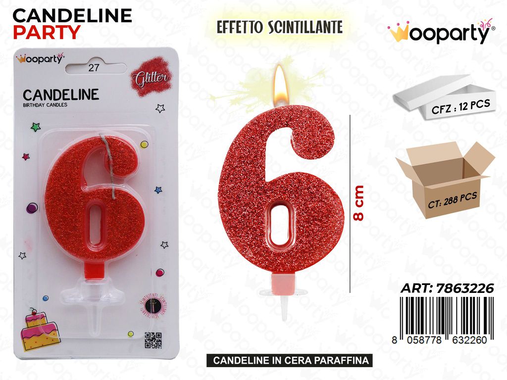 CANDELE ROSSO SCINTILLANTE 8CM N.6