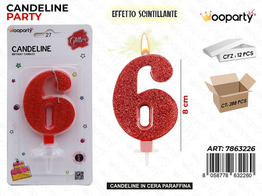 CANDELE ROSSO SCINTILLANTE 8CM N.6