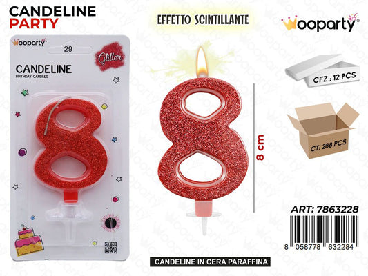 CANDELE ROSSO SCINTILLANTE 8CM N.8