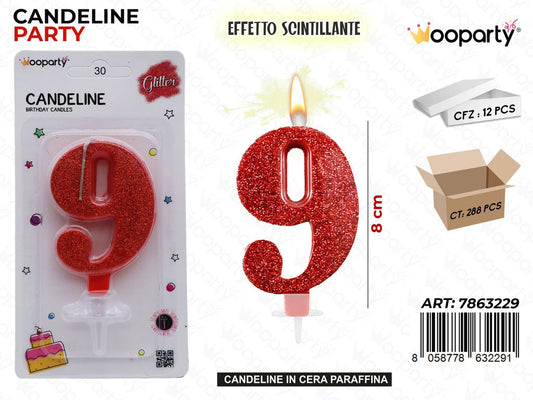 CANDELE ROSSO SCINTILLANTE 8CM N.9