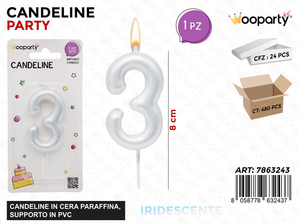 CANDELINE N.3 IRIDESCENTE 8CM