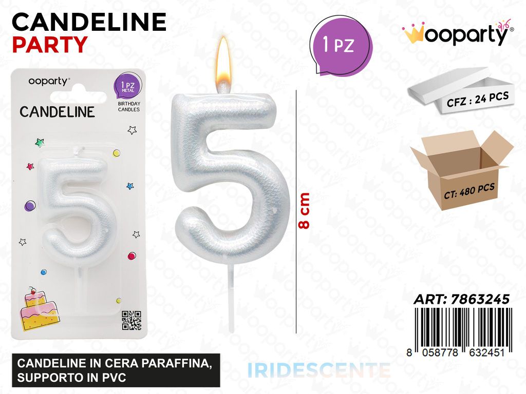 CANDELINE N.5 IRIDESCENTE 8CM