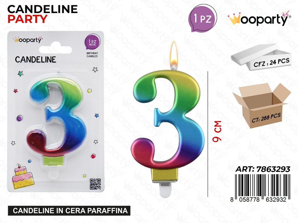 CANDELINE MULTICOLOR N.3 9CM