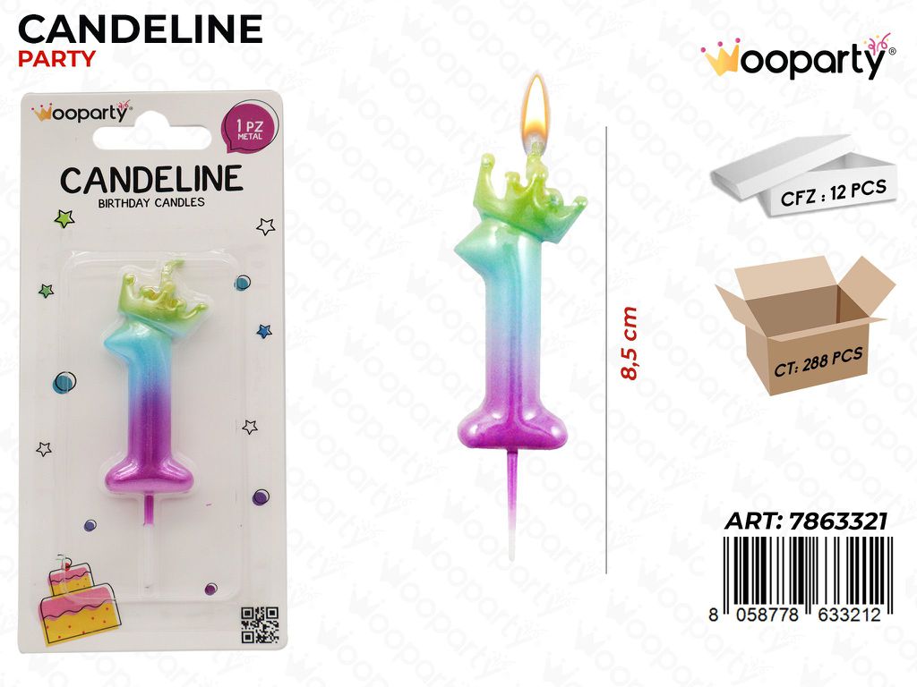 CANDELINA MULTICOL. N.1 8.5CM /PZ DA 12**