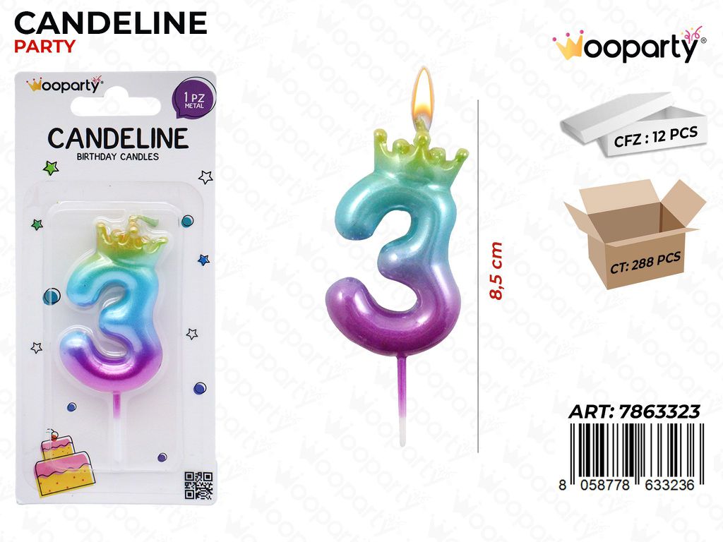 CANDELINA MULTICOL. N.3 8.5CM /PZ DA 12**
