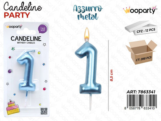 CANDELINE AZZURRO METAL N.1 8CM/ PZ DA 12**