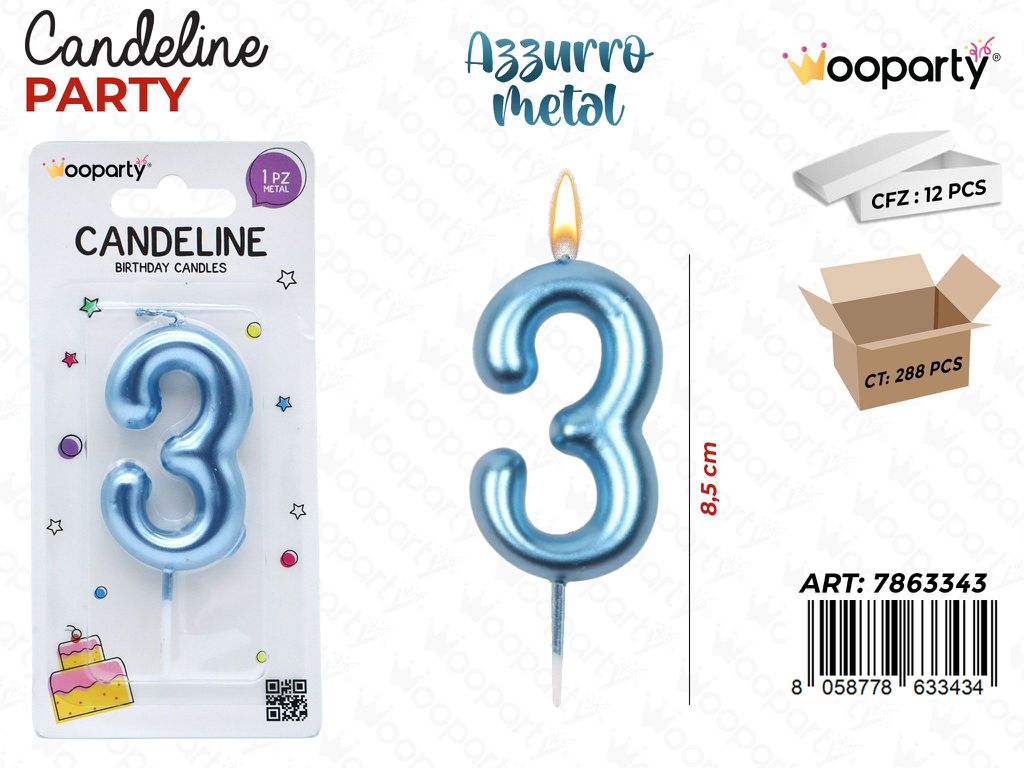 CANDELINE AZZURRO METAL N.3 8CM/PZ DA 12**