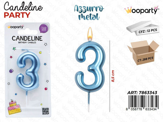 CANDELINE AZZURRO METAL N.3 8CM/PZ DA 12**