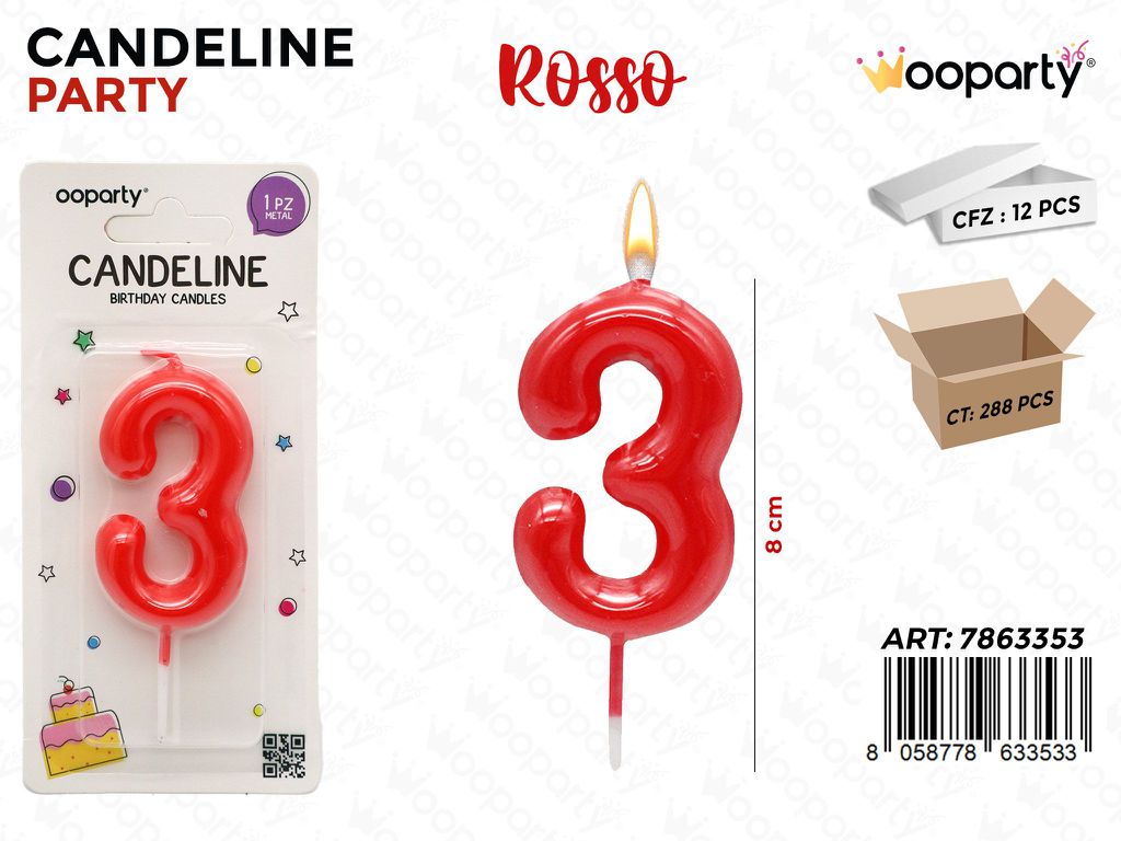 CANDELINE ROSSO N.3 8CM/PZ DA 12**