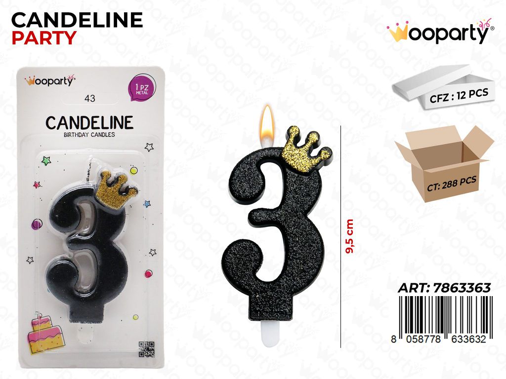 CANDELINE GLITTER N.3 9.5CM /PZ DA 12**