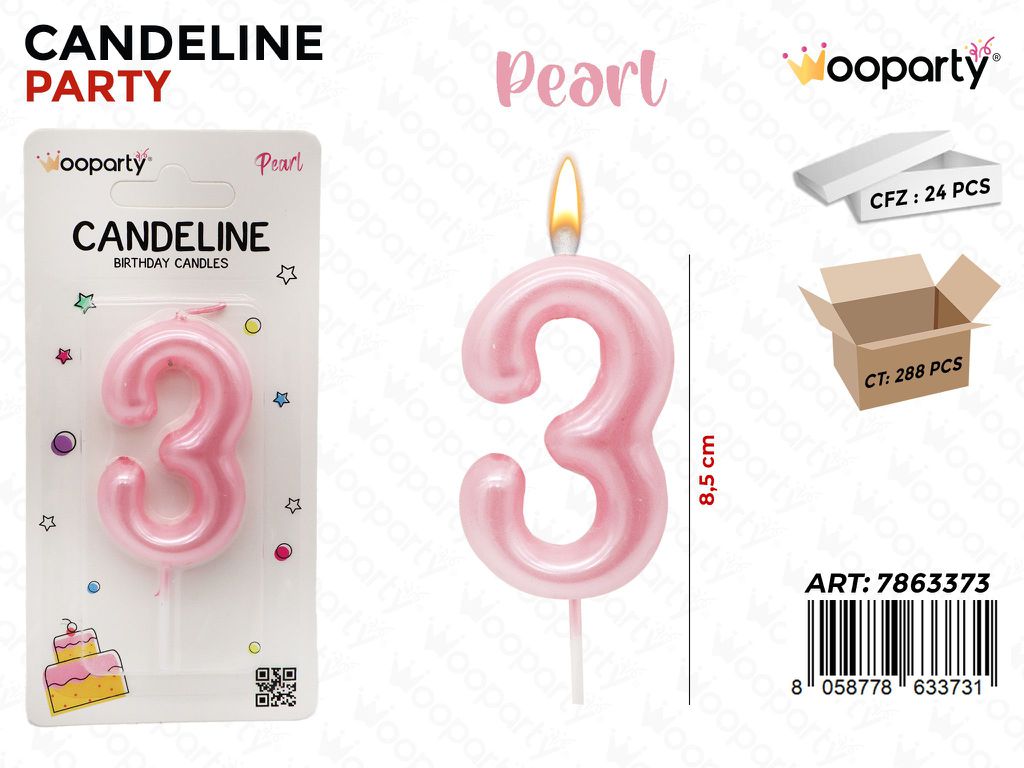 CANDELINE ROSA PEARL N.3 8.5CM /PZ DA 24**
