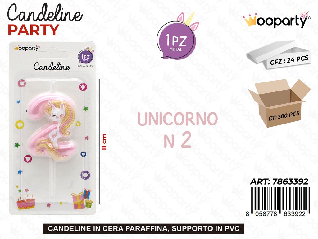 CANDELINA UNICORNO N.2 11CM /PZ DA 24**