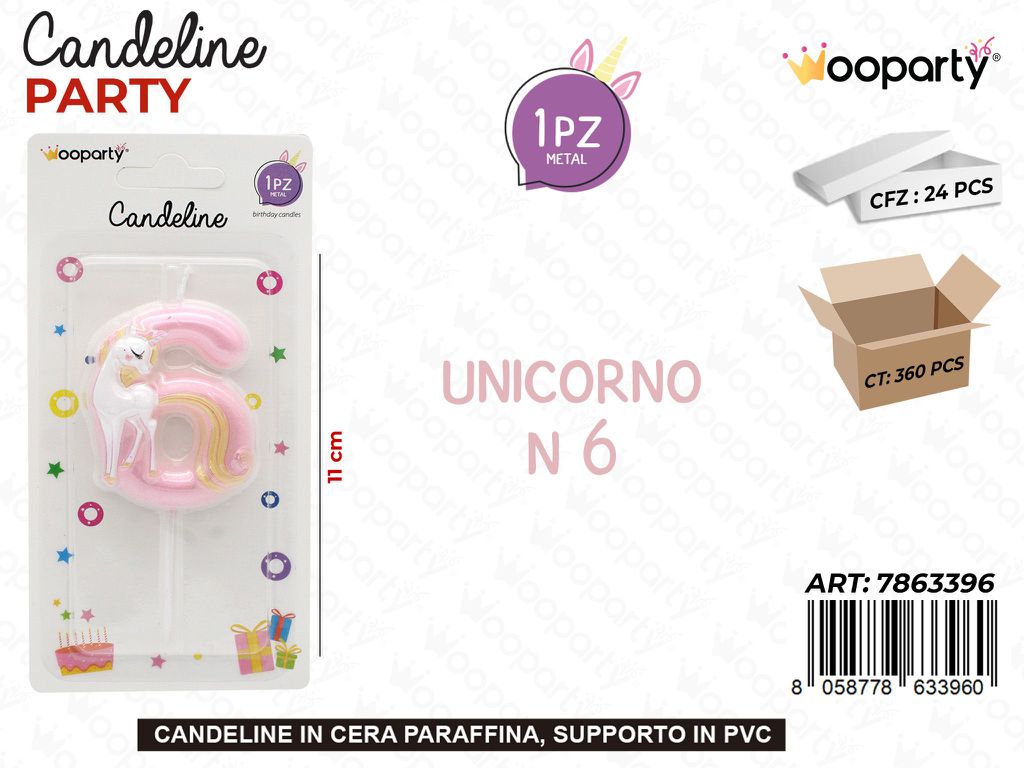 CANDELINA UNICORNO N.6 11CM /PZ DA 24**