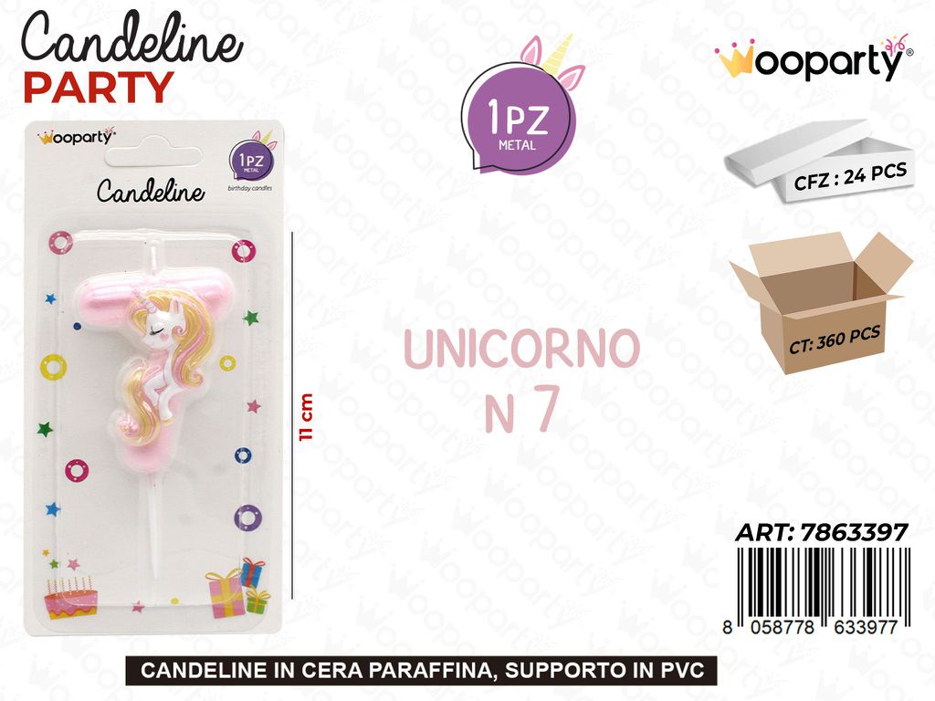 CANDELINA UNICORNO N.7 11CM /PZ DA 24**
