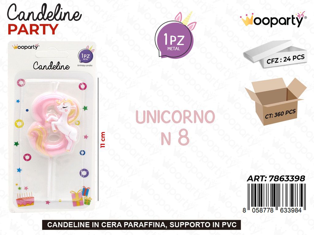 CANDELINA UNICORNO N.8 11CM /PZ DA 24**