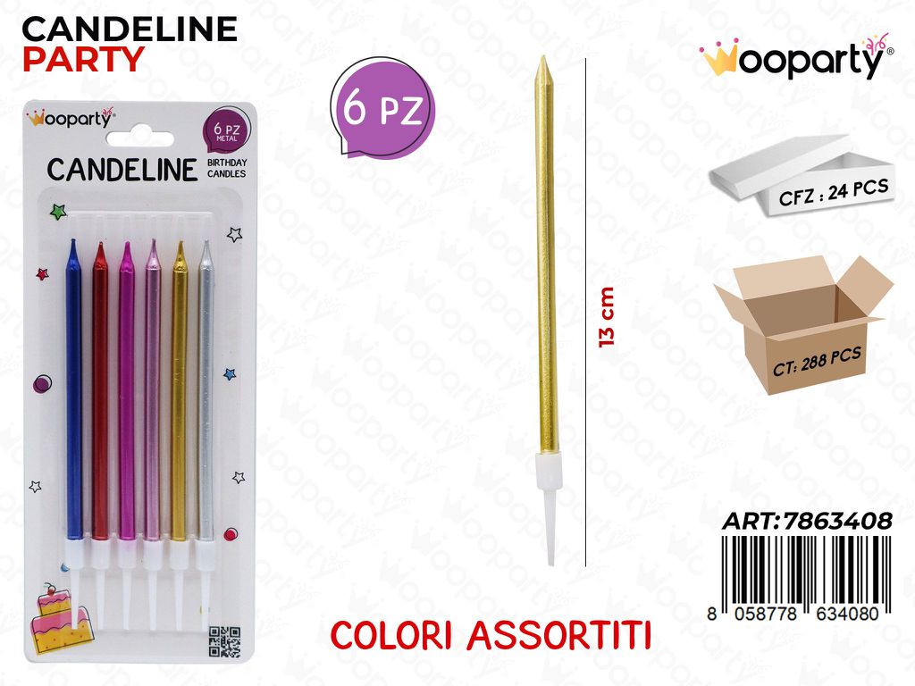 CANDELINE STELO COL. ASS. 6PCS 13CM /PZ DA 24**