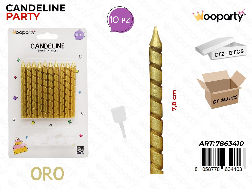 CANDELINE ORO 10PCS 7.8CM /PZ DA 12**