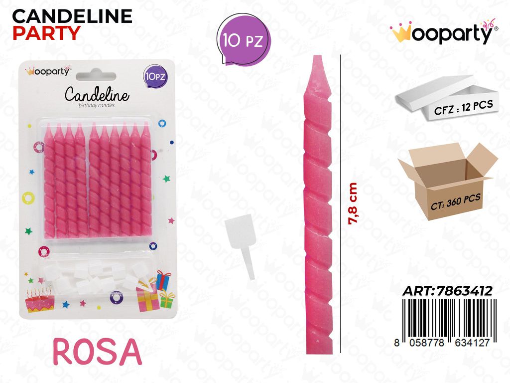 CANDELINE ROSA 10PCS 7.8CM/ PZ DA 12**