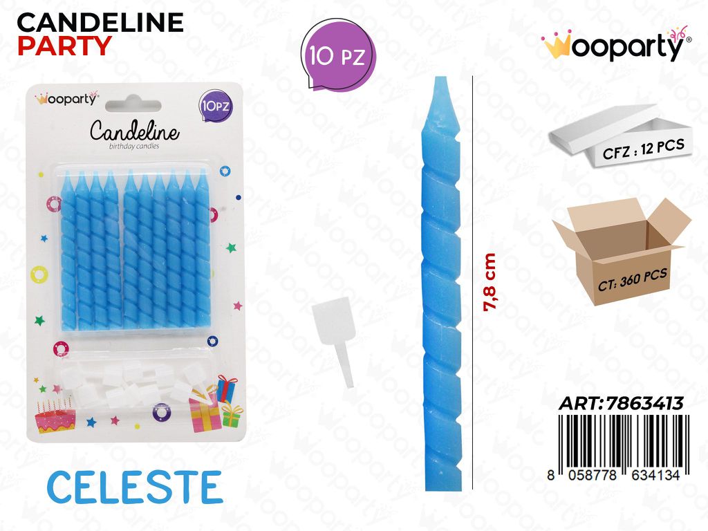 CANDELINE CELESTE 10PCS 7.8CM /PZ DA 12**