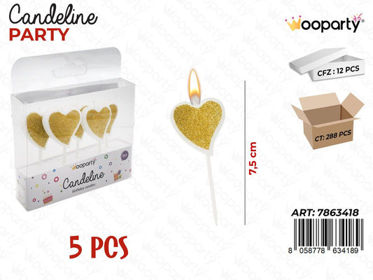 CANDELINE CUORE ORO 5PCS 7.5CM/ PZ DA 12**
