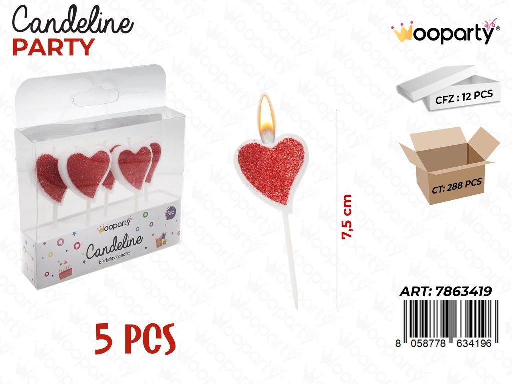 CANDELINE CUORE ROSSO 5PCS 7.5CM/ PZ DA 12**