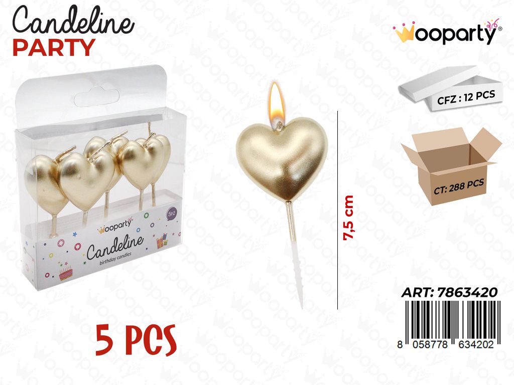 CANDELINE CUORE ORO 5PCS 7.5CM/ PZ DA 12**