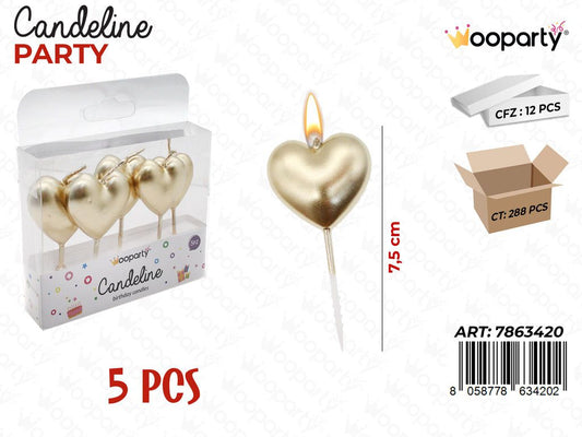 CANDELINE CUORE ORO 5PCS 7.5CM/ PZ DA 12**