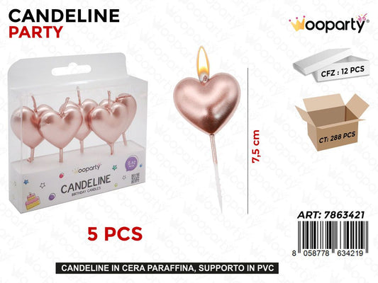 CANDELINE CUORE OROROSA 5PCS 7.5CM/ PZ DA 12**