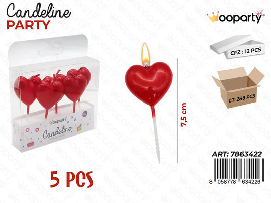 CANDELINE CUORE ROSSO 5PCS 7.5CM/ PZ DA 12**