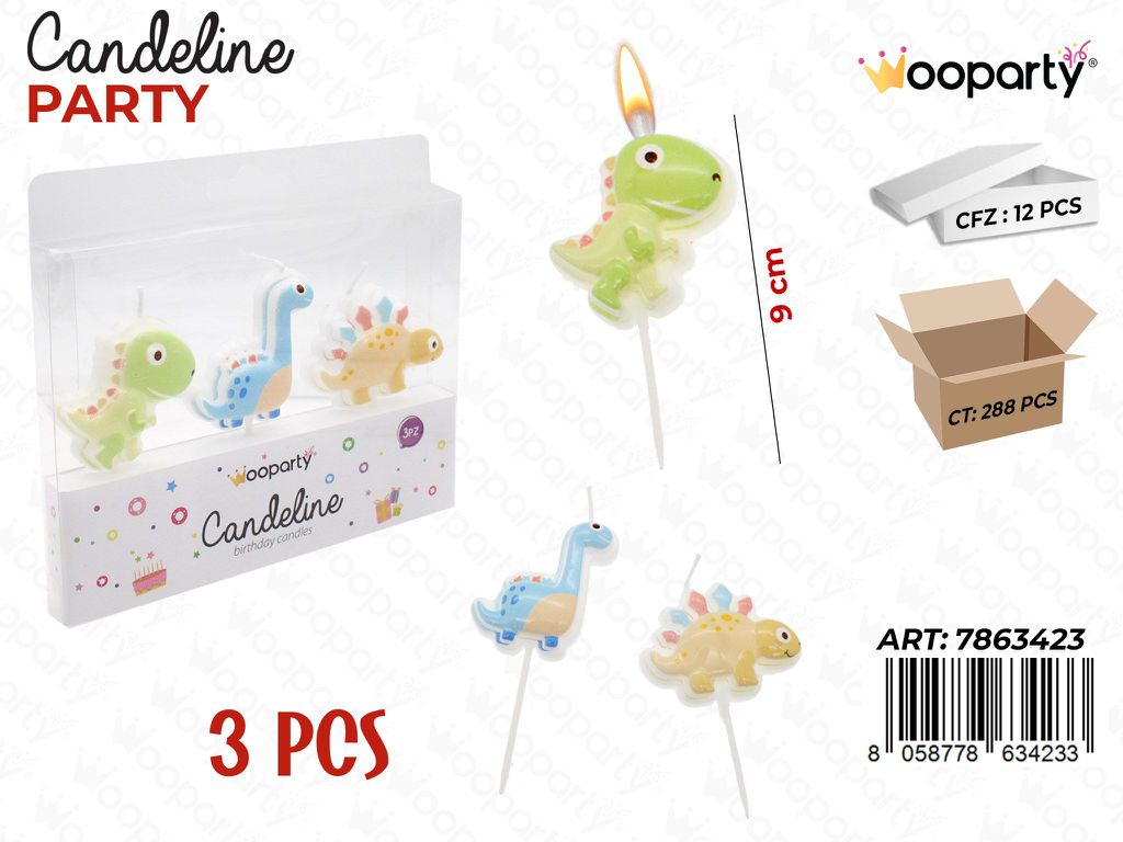 Wooparty Candeline Party Dinosauri 3Pcs 9Cm