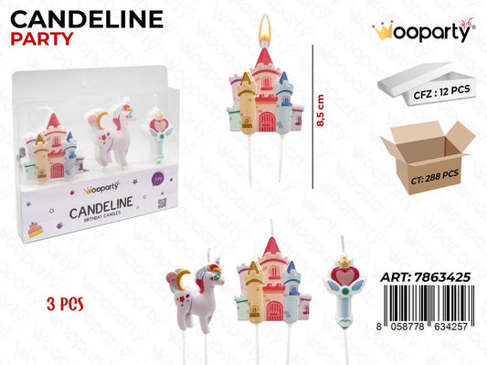 CANDELINE PARTY PRINCESS 3PCS 8.5CM /PZ DA 12**