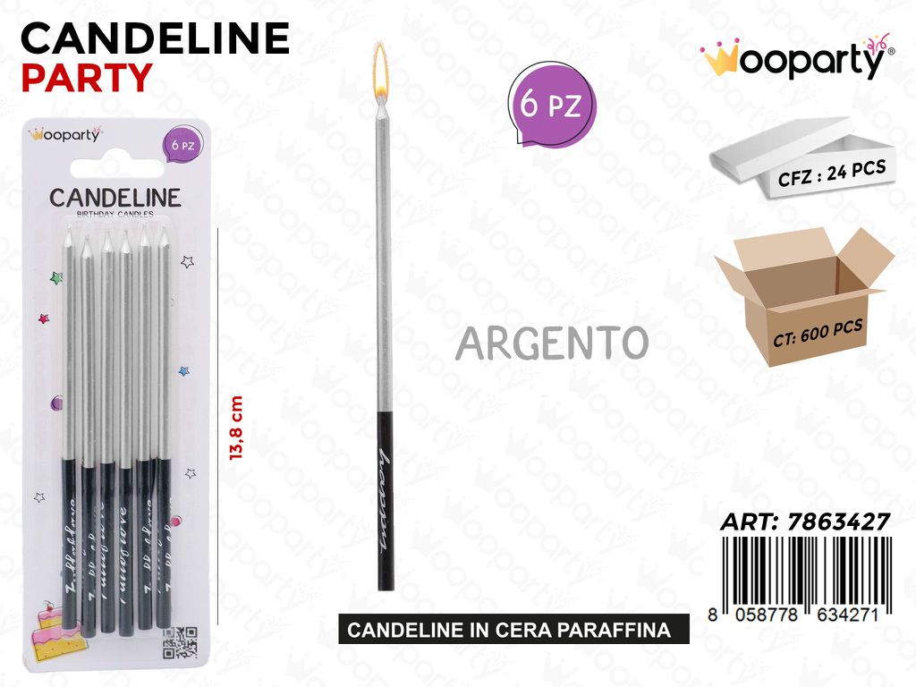 CANDELINE STELO ARG. 6PCS 13.8CM /PZ DA 24**