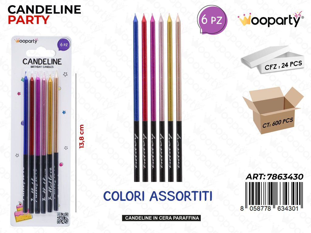 CANDELINE STELO COL. ASS. 6PCS 13.8CM /PZ DA 24**