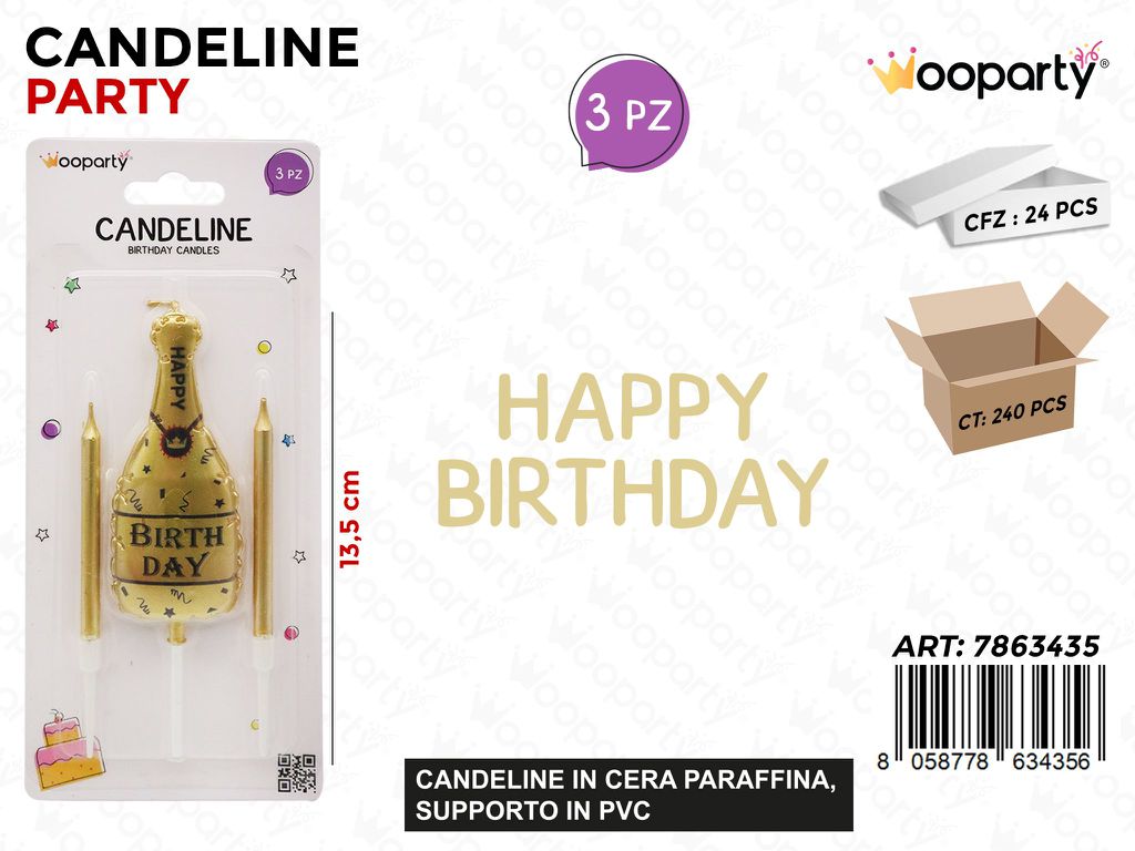 CANDELINE BDAY 3PCS 13.5CM /PZ DA 24**