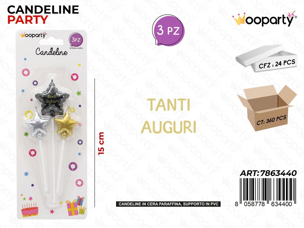 CANDELINE TANTI AUGURI 3PCS 15CM /PZ DA 24**