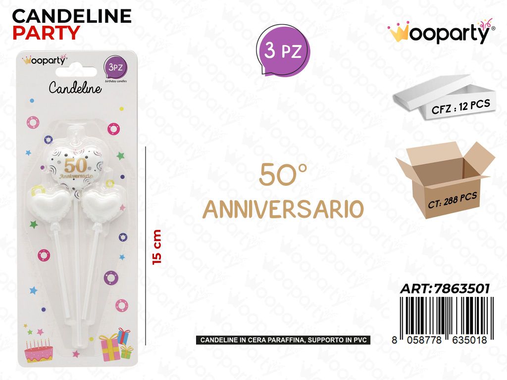 CANDELINE 50ANNIVERSARIO 3PCS 15CM /PZ DA 12**