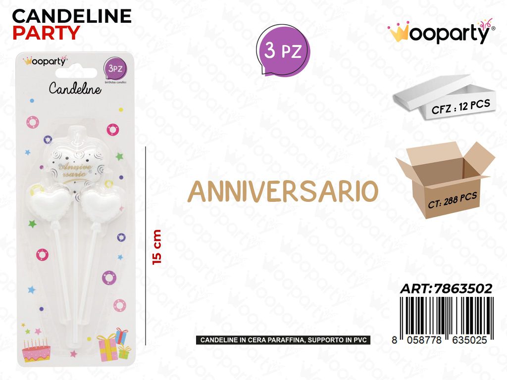 CANDELINE ANNIVERSARIO 3PCS 15CM /PZ DA 12**