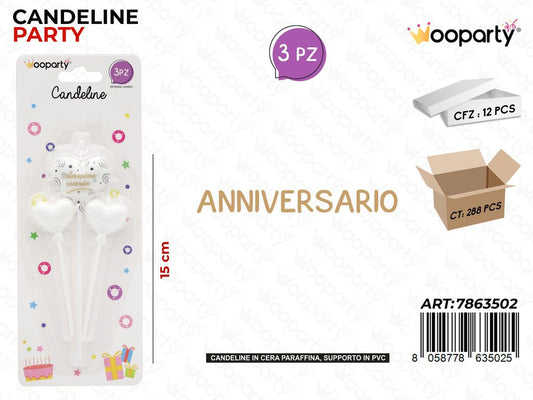 CANDELINE ANNIVERSARIO 3PCS 15CM /PZ DA 12**