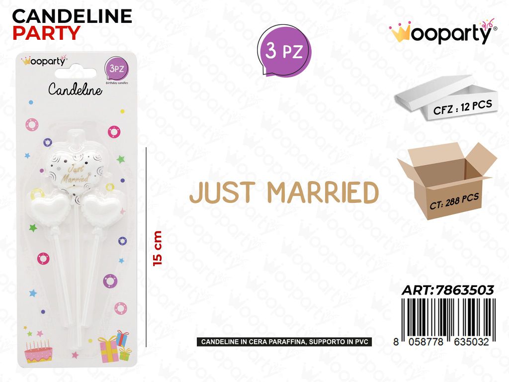 CANDELINE JUST MARRIED 3PCS 15CM /PZ DA 12**