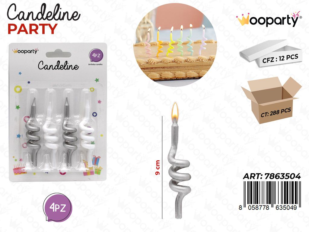 CANDELINE SPIRALE ASS. 4PCS 9CM /PZ DA 12**