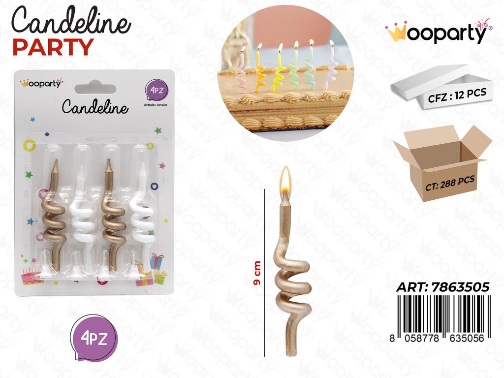 CANDELINE SPIRALE ASS. 4PCS 9CM /PZ DA 12**