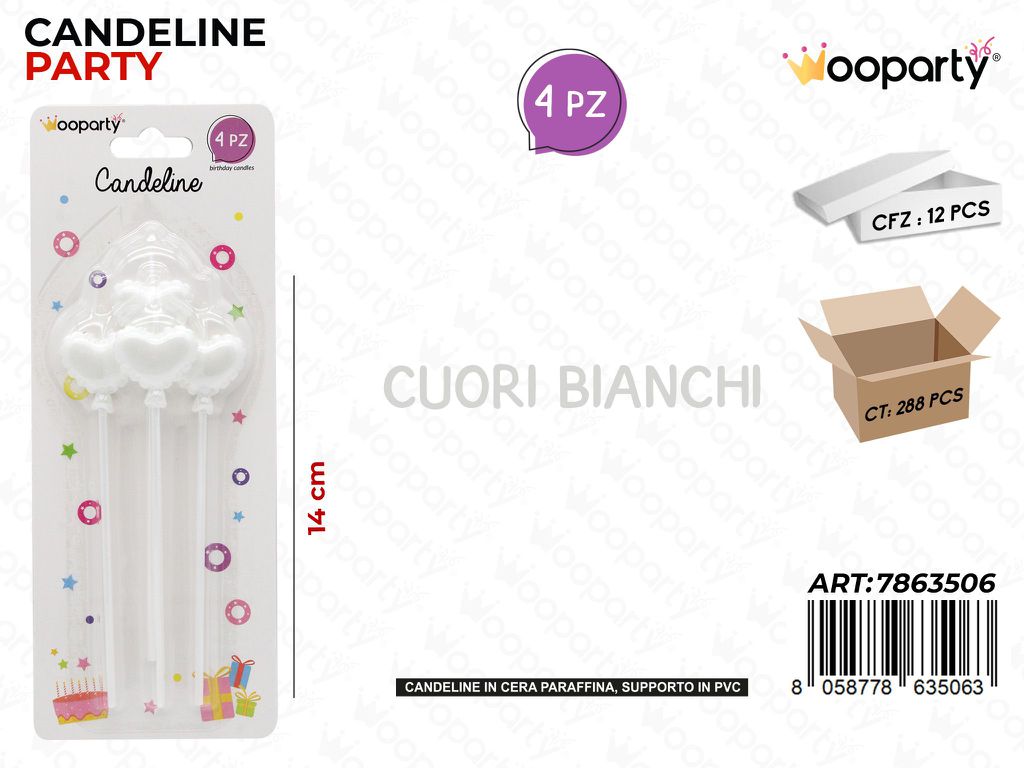 CANDELINE CUORE BIANCO 4PCS 14CM /PZ DA 12**