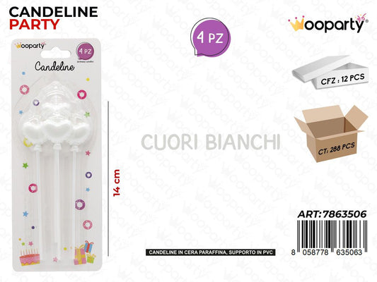 CANDELINE CUORE BIANCO 4PCS 14CM /PZ DA 12**